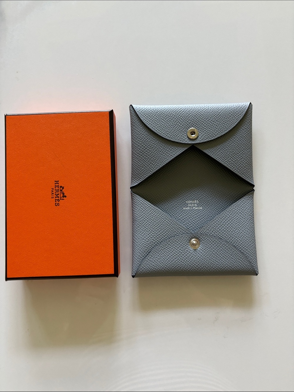 Hermes Gris pantin Calvi Grey Epsom Leather Envelope Card Holder